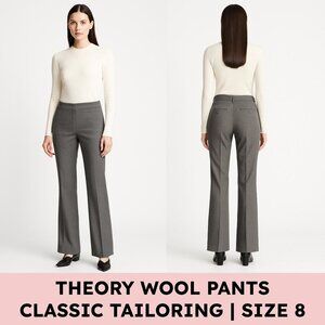 Theory Wool Blend Bootcut Pants Quiet Luxury Minimalist Tailored Gray Size 8